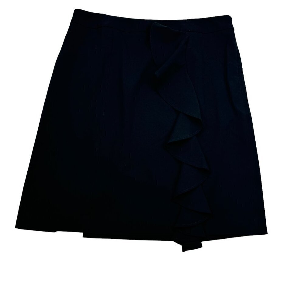 Adrienne Vittadini Fresco Black Ruffle Detail Pencil Skirt Women's Size 8